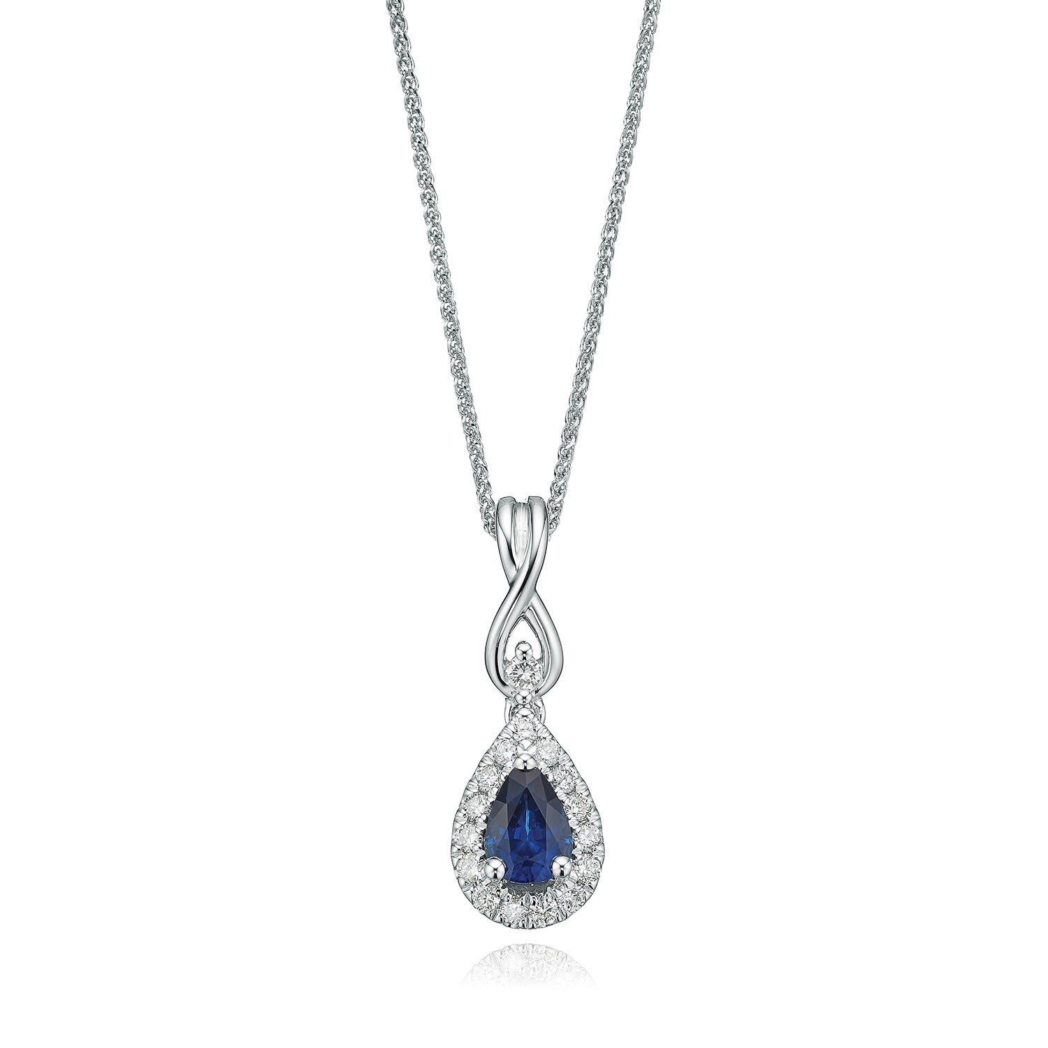 Blue Sapphire & Diamond Accent Heart Necklace 10K White Gold 18